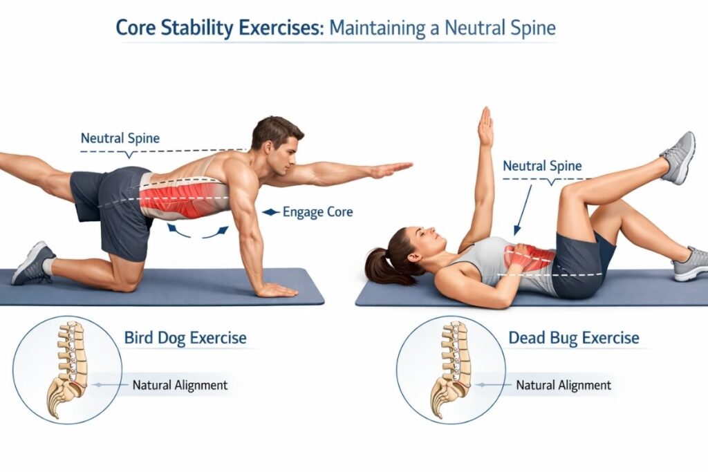 core stability exercises supporting spine and lower back health