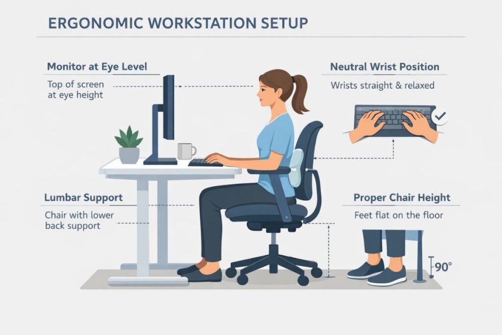 ergonomic desk setup to protect joint health and posture
