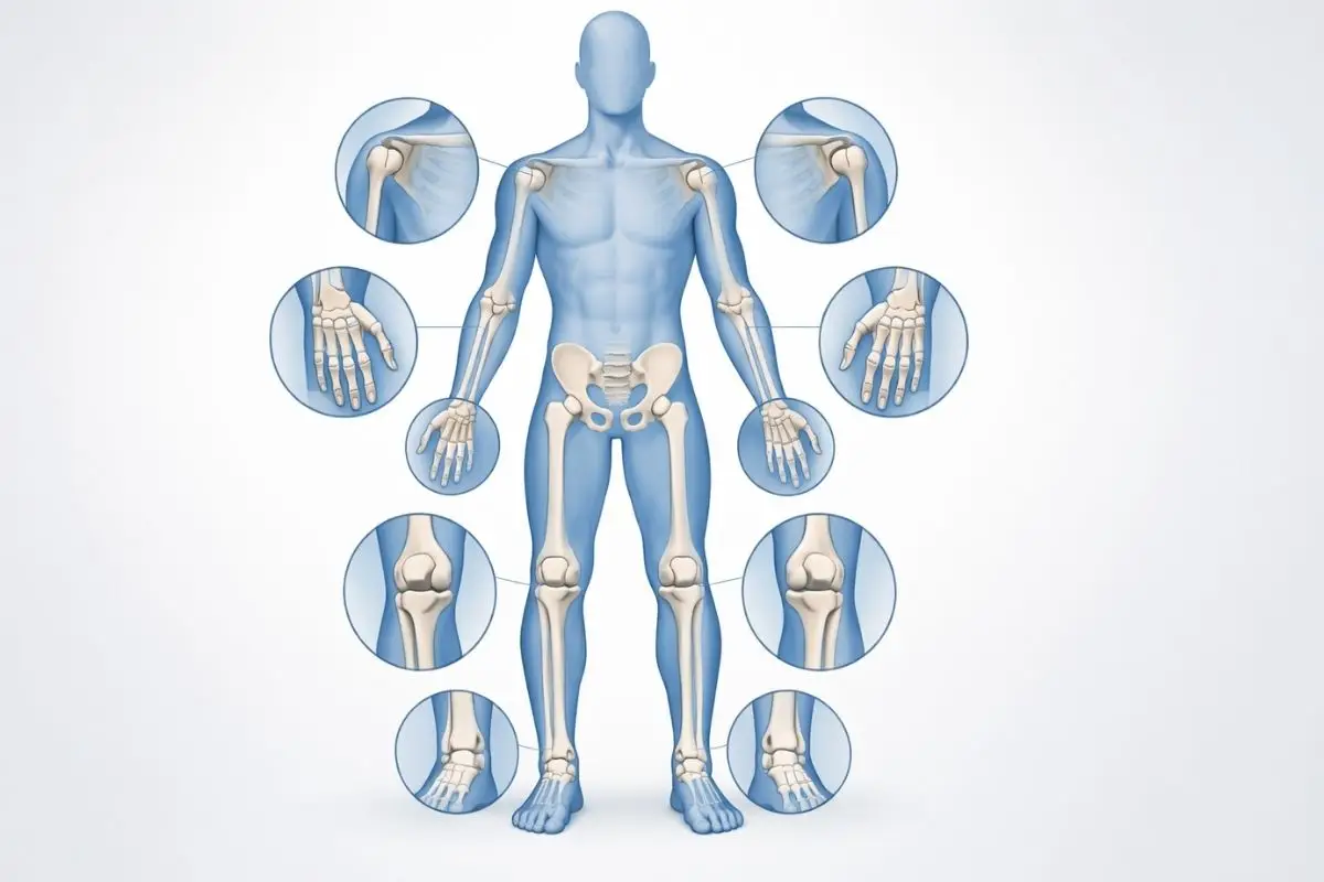 illustration showing common joint conditions affecting knees hips hands and shoulders